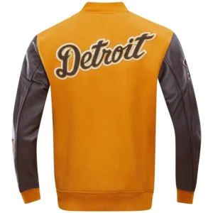 Detroit Tigers Pro Standard Classic TanBrown Wool Leather Varsity Jacket 4