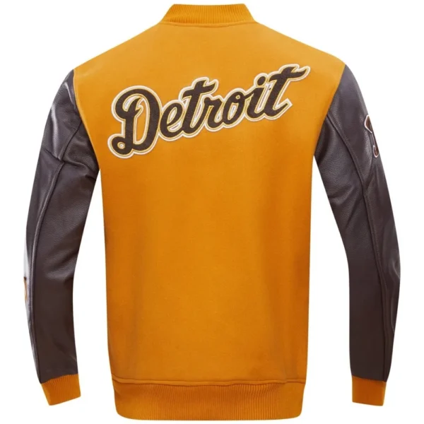Detroit Tigers Pro Standard Classic TanBrown Wool Leather Varsity Jacket 4