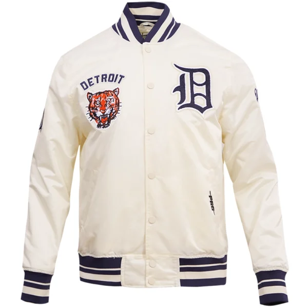 Detroit Tigers Pro Standard Cream Full Snap Satin Varsity Jacket 1