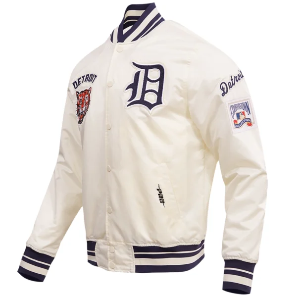 Detroit Tigers Pro Standard Cream Full Snap Satin Varsity Jacket 2