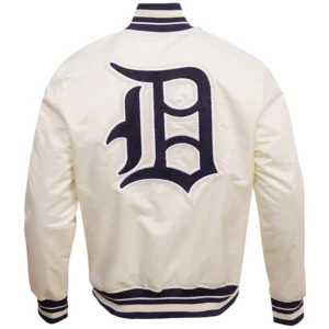 Detroit Tigers Pro Standard Cream Full Snap Satin Varsity Jacket 3
