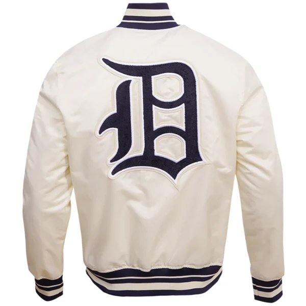 Detroit Tigers Pro Standard Cream Full Snap Satin Varsity Jacket 3