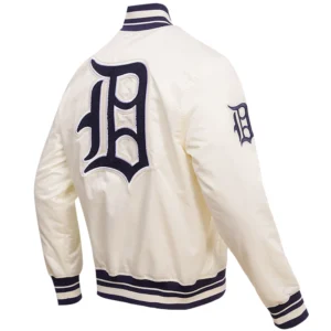 Detroit Tigers Pro Standard Cream Full Snap Satin Varsity Jacket 4