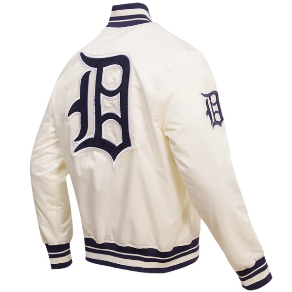 Detroit Tigers Pro Standard Cream Full Snap Satin Varsity Jacket 4