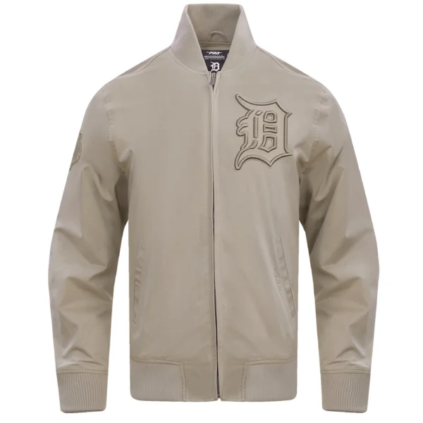 Detroit Tigers Pro Standard Full Zip Polyester Taupe Varsity Jacket 1