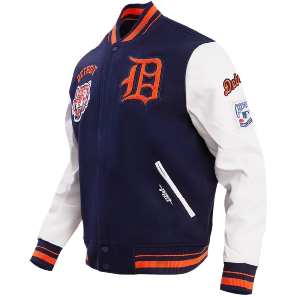 Detroit Tigers Pro Standard Mens Retro Classic NavyWhite Rib Knitted Wool Leather Varsit