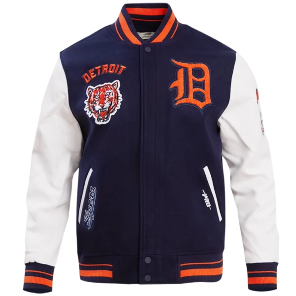 Detroit Tigers Pro Standard Mens Retro Classic NavyWhite Rib Knitted Wool Leather Varsit 1