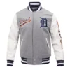 Detroit Tigers Pro Standard Script Tail GrayWhite Classic Wool Leather Varsity Jacket 1