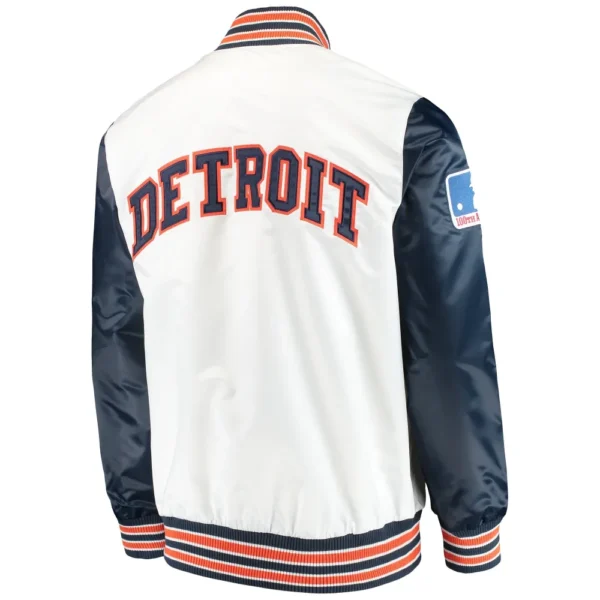 Detroit Tigers Starter Classic Ribbed Knitted White Full Snap Satin Varsity Jacket 2