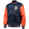 Detroit Tigers Starter Enforce Navy Orange Full Snap Satin Varsity Jacket 1