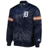 Detroit Tigers Starter Pick Roll Navy Full Snap Satin Varsity Jacket 1