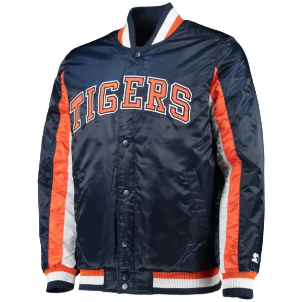 Detroit Tigers Starter The Ace Full Snap Satin Varsity Navy Jacket 1