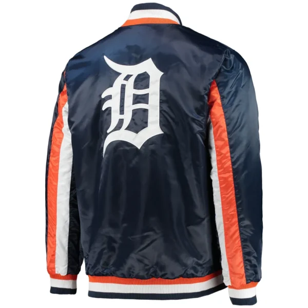Detroit Tigers Starter The Ace Full Snap Satin Varsity Navy Jacket 2