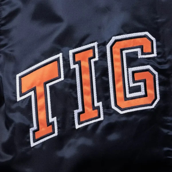 Detroit Tigers Starter The Ace Full Snap Satin Varsity Navy Jacket 3