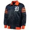 Detroit Tigers Starter The Captain II Navy Full Zip Satin Varsity Jacket 1