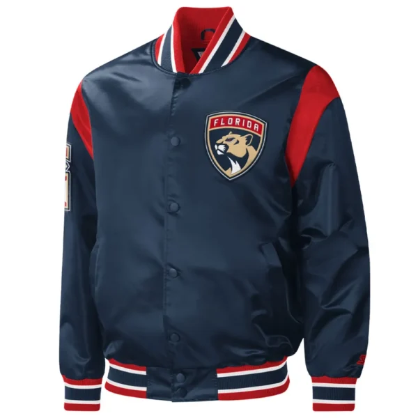 Florida Panthers Starter Force Play Satin Varsity Navy Jacket 1