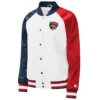 Florida Panthers Starter White Navy Full Snap Satin Varsity Jacket 1