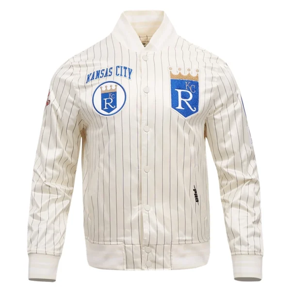 Kansas City Royals Pro Standard Cooperstown Pinstripe Cream Full Snap Satin Varsity Jacket 1