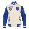 Kansas City Royals Pro Standard CreamBlue Wool Leather Varsity Jacket 1