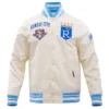 Kansas City Royals Pro Standard Mens Cream Full Snap Satin Varsity Jacket 1