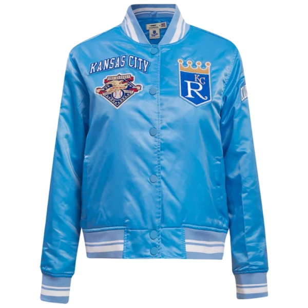 Kansas City Royals Womens Pro Standard Sky Blue Full Snap Satin Varsity Jacket 1