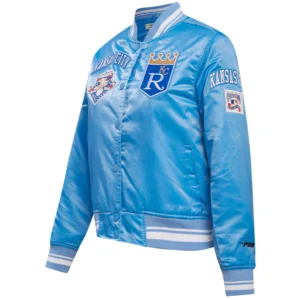 Kansas City Royals Womens Pro Standard Sky Blue Full Snap Satin Varsity Jacket 2