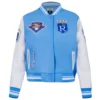 Kansas City Royals Womens Pro Standard Wool Leather Varsity Jacket BlueWhite 1