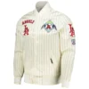 Los Angeles Angels Pro Standard Cooperstown Pinstripe Cream Full Snap Satin Varsity Jacket 1