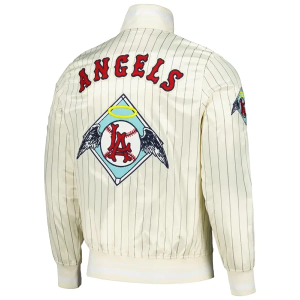 Los Angeles Angels Pro Standard Cooperstown Pinstripe Cream Full Snap Satin Varsity Jacket 2