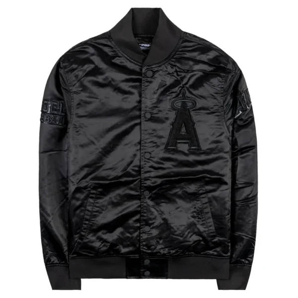 Los Angeles Angels Pro Standard Full Snap Satin Varsity Jacket Triple Black 1