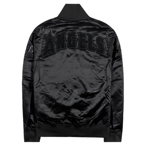Los Angeles Angels Pro Standard Full Snap Satin Varsity Jacket Triple Black 2