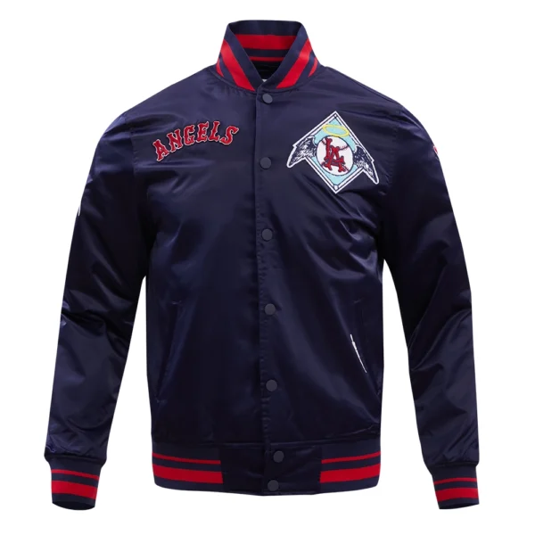 Los Angeles Angels Pro Standard Navy Full Snap Satin Varsity Jacket 1