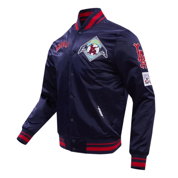 Los Angeles Angels Pro Standard Navy Full Snap Satin Varsity Jacket 2