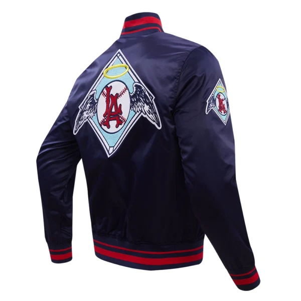 Los Angeles Angels Pro Standard Navy Full Snap Satin Varsity Jacket 3