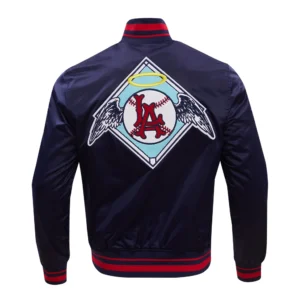 Los Angeles Angels Pro Standard Navy Full Snap Satin Varsity Jacket 4
