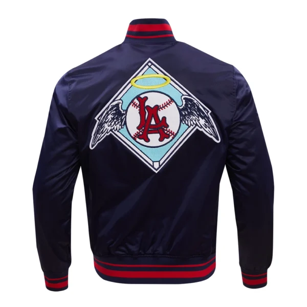 Los Angeles Angels Pro Standard Navy Full Snap Satin Varsity Jacket 4