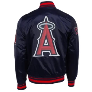 Los Angeles Angels Pro Standard Script Tail Navy Full Snap Satin Varsity Jacket 2