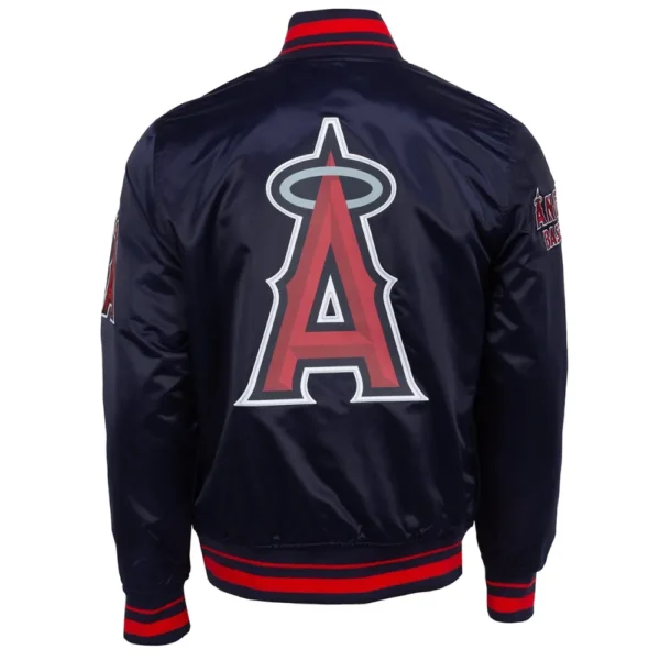 Los Angeles Angels Pro Standard Script Tail Navy Full Snap Satin Varsity Jacket 2