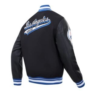 Los Angeles Dodgers Script Tail Wool Leather Varsity Black Jacket 2