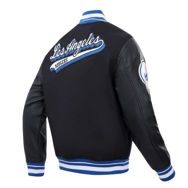Los Angeles Dodgers Script Tail Wool Leather Varsity Black Jacket 2