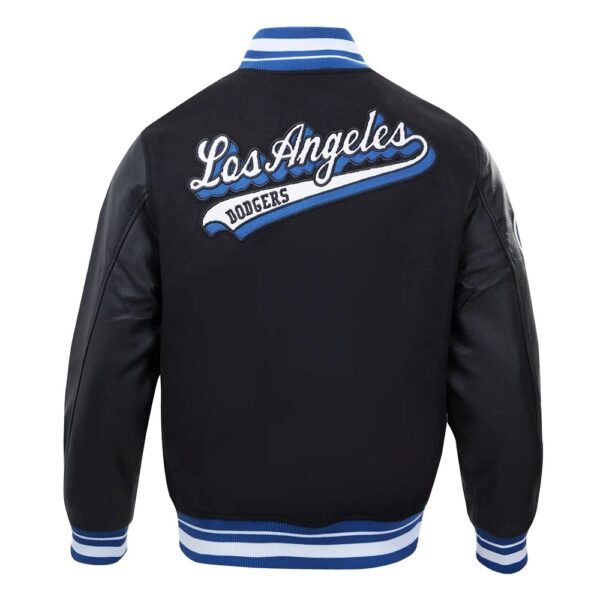 Los Angeles Dodgers Script Tail Wool Leather Varsity Black Jacket 3