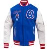 Mens Atlanta Braves Retro Classic Blue Rib Knitted Wool Leather Varsity Jacket 1