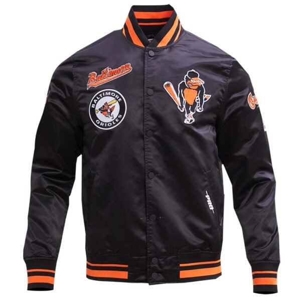 Mens Baltimore Orioles Baseball Team Players Satin Varsity Jacket Black 1