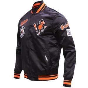 Mens Baltimore Orioles Baseball Team Players Satin Varsity Jacket Black 2