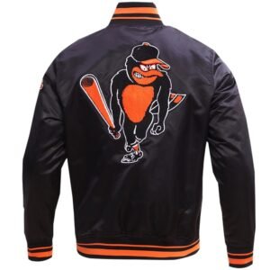 Mens Baltimore Orioles Baseball Team Players Satin Varsity Jacket Black 3