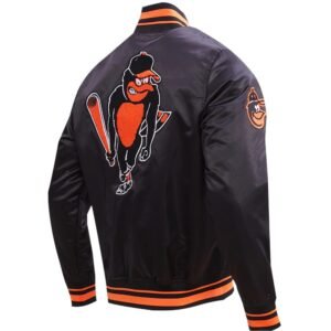 Mens Baltimore Orioles Baseball Team Players Satin Varsity Jacket Black 4