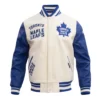 Mens Toronto Maple Leafs Pro Standard Classic Wool Leather Varsity Jacket CreamBlue 1