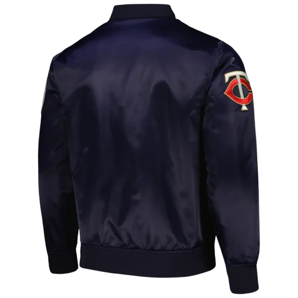 Minnesota Twins Pro Standard Wordmark Navy Full Snap Satin Varsity Jacket 2
