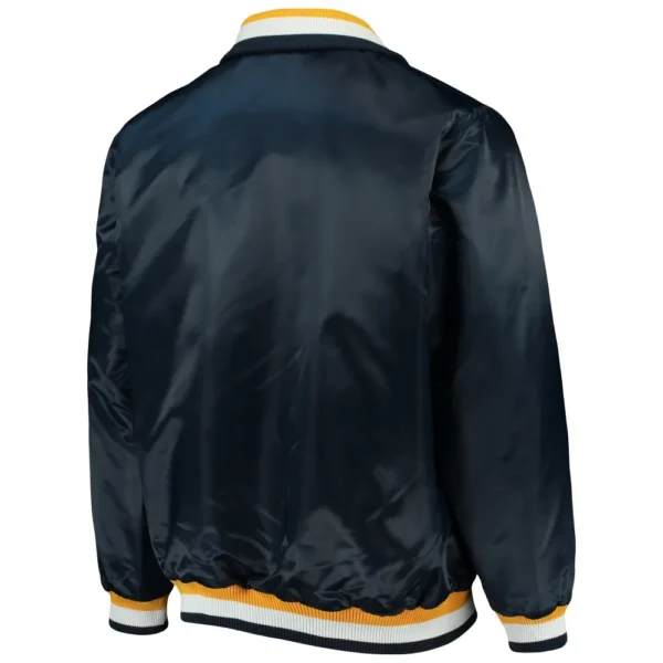 Nashville Predators Starter Captain II Navy Full Zip Satin Varsity Jacket 2