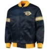 Nashville Predators Starter Draft Pick Full Snap Satin Varsity Navy Jacket 1